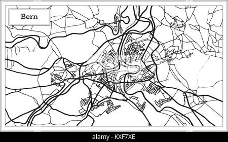 Bern Switzerland Map in Black and White Color. Vector Illustration. Outline Map. Stock Vector