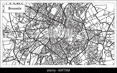 Brussels Belgium Map in Black and White Color. Vector Illustration. Outline Map. Stock Vector