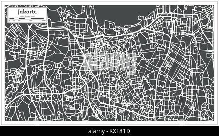 Jakarta Indonesia City Map in Retro Style. Outline Map. Vector Illustration. Stock Vector