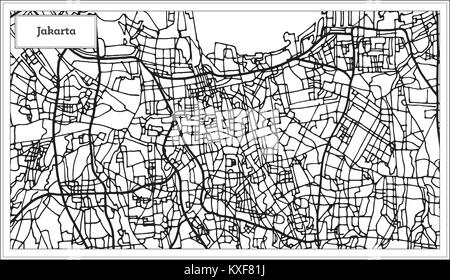 Jakarta Indonesia City Map in Black and White Color. Outline Map. Vector Illustration. Stock Vector