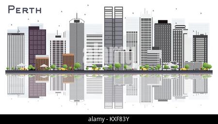 Perth Australia City Skyline with Gray Buildings Isolated on White Background. Vector Illustration. Business Travel and Tourism Concept Stock Vector