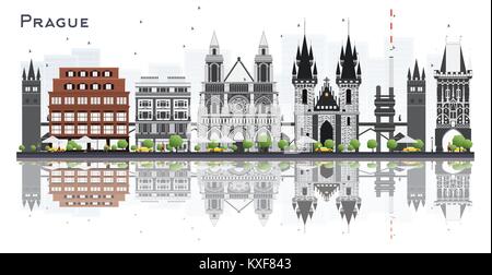 Prague Czech Republic City Skyline with Gray Buildings Isolated on White Background. Vector Illustration. Business Travel Stock Vector