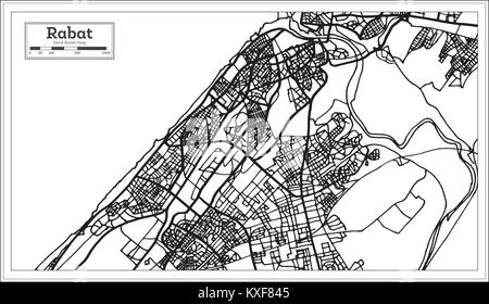 Rabat Morocco Map in Black and White Color. Vector Illustration. Outline Map. Stock Vector