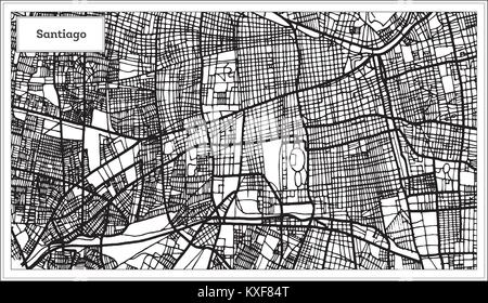 Santiago Chile City Map in Black and White Color. Outline Map. Vector Illustration. Stock Vector