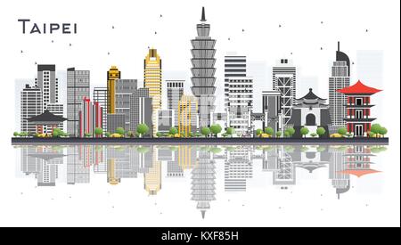 Taipei Taiwan City Skyline with Gray Buildings Isolated on White Background. Vector Illustration. Business Travel and Tourism Concept. Stock Vector