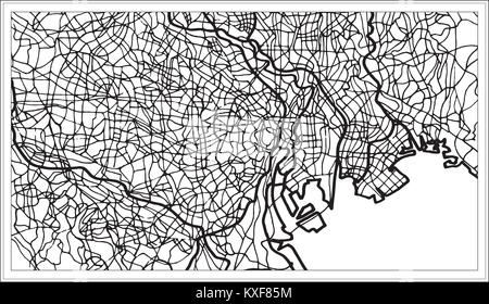 Tokyo Japan City Map in Black and White Color. Hand Drawn. Vector Illustration. Stock Vector
