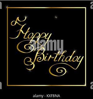 Hand writing Happy Birthday gold on black Stock Vector