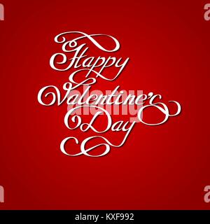 lettering happy Valentines day, handwritten text on a red background Stock Vector