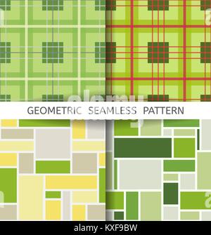 set of seamless green geometric patterns in the cell and of the rectangles. Stock Vector