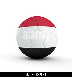 Yemen flag soccer football against a plain white background. 3D Rendering Stock Photo