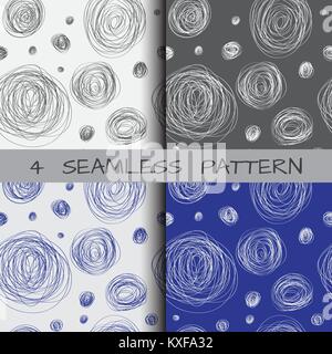 set of seamless patterns of circular scrawl fabric or paper Stock Vector