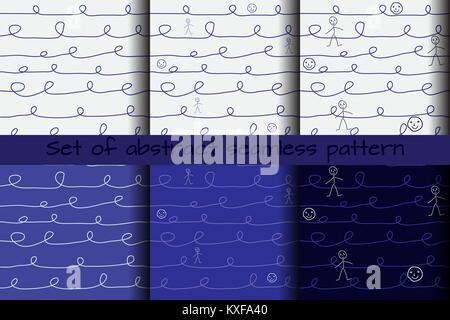 set of abstract seamless patterns of curves and primitive Stock Vector