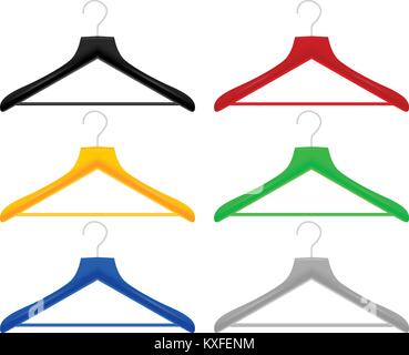 Plastic color hangers on a white background. Stock Vector