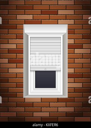 Windows with rolling shutters on brick wall Stock Vector