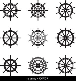 Ship wheel vector icon set Stock Vector