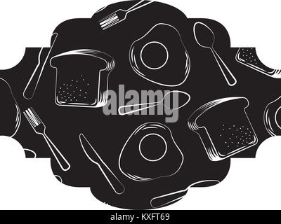 frame with eggs and cutlery pattern background Stock Vector