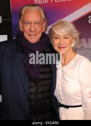 West Hollywood, California, USA. 9th January, 2018. WEST HOLLYWOOD, CA - JANUARY 09: (L-R) Actor Donald Sutherland and actress Helen Mirren attend the Los Angeles Premiere of 'The Leisure Seeker' at Pacific Design Center on January 9, 2018 in West Hollywood, California. Photo by Barry King/Alamy Live News Stock Photo