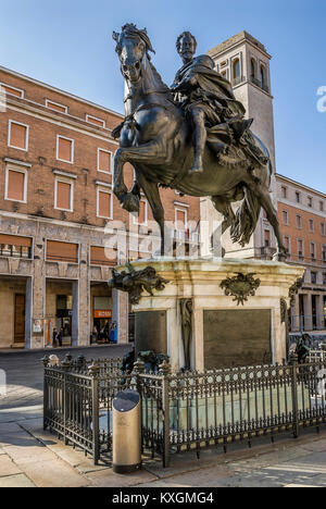 Francesco Mochi’s 1615 equestrian statue of Ranuccio II Farnese at the Piazza dei Cavalli in Piacenza, Emilia Romagna, North Italy. Stock Photo