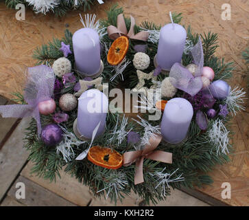 Four Advent candles, calendar and advent wreath. Advent concept Stock ...