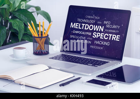 Meltdown and spectre threat concept on laptop screen. Stock Photo