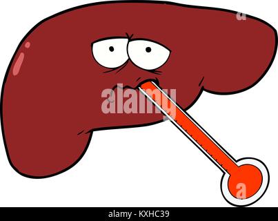 Sick unhealthy cartoon liver character suffers from cirrhosis or ...