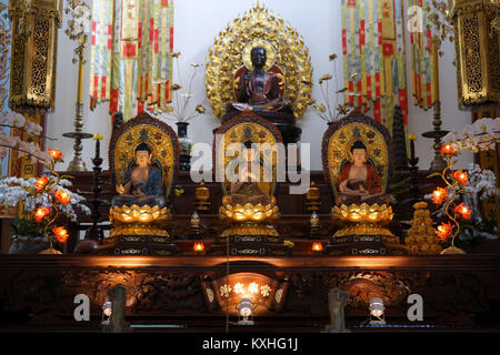 NHA TRANG, VIETNAM - CIRCA JANUARY 2017 Statues of Buddha in the temple in  Long Son Pagoda Stock Photo