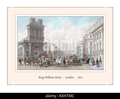 KIng William Street London Original Design based on a 19th century Engraving Stock Photo