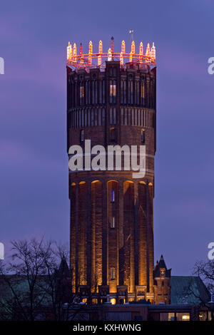 old water tower with Advent wreath, Lueneburg, Germany Stock Photo