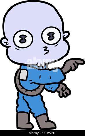 cartoon weird bald spaceman pointing Stock Vector