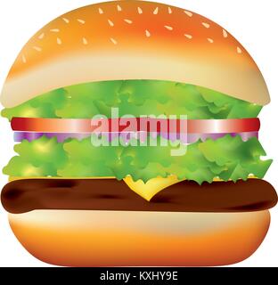 Big burger on white background, vector Stock Vector