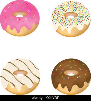 Set of four decorated donuts, vector Stock Vector