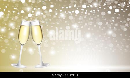 Two champagne glasses on blurred background, vector Stock Vector