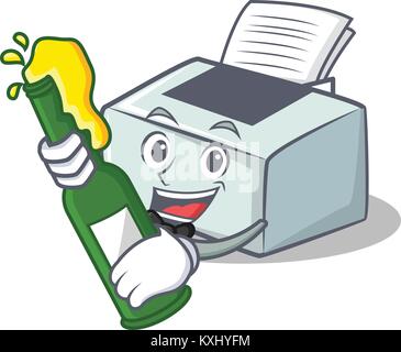With beer printer mascot cartoon style Stock Vector