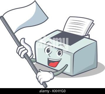 With flag printer mascot cartoon style Stock Vector