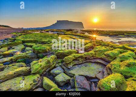 Sunrise at Jeju Do Seongsan Ilchulbong, Jeju Island, South Korea Stock Photo