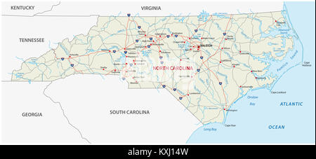 north carolina vector road map with flag Stock Photo - Alamy