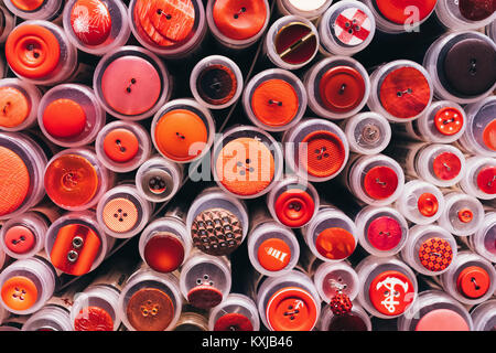 Full frame shot of various buttons on plastic containers Stock Photo
