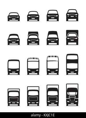 Road transportation vehicles in front - vector illustration Stock Vector