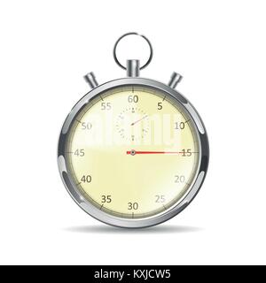 Realistic steel Stopwatch. Classic stopwatch in retro style with Glass reflection and shadow. Vector illustration Stock Vector