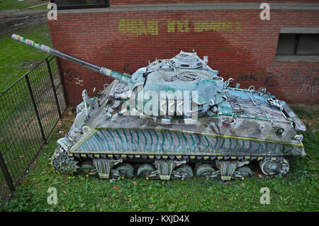 Abandoned Sherman Tank Wreck in Novi Sad, Serbia Stock Photo