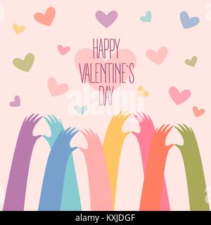 Many hands making a heart. Valentines day Stock Vector