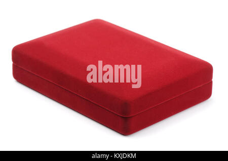 Closed red velvet jewelry box isolated on white Stock Photo