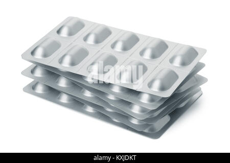 Stack of  tablets blister packs isolated on white Stock Photo