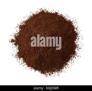 Top view of roast ground coffee isolated on white Stock Photo
