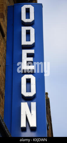 Banbury, England - November 29 2017:   Hanging sign for the Odeon Cinema in Banbury Stock Photo