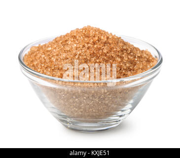 Bowl of brown cane sugar isolated on white Stock Photo