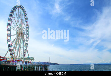 Seattle, United States - Mar 31 2014: The Seattle great wheel at Waterfront on sunny day. Stock Photo