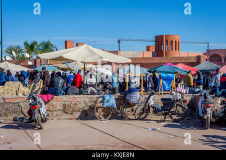 MARRAKECH, MOROCCO - DECEMBER 11: Crowd of people at bazaar in Marrakech. December 2016 Stock Photo