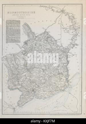 RIVER WYE VALLEY & MONMOUTHSHIRE. Antique county map. Railways. WELLER c1865 Stock Photo