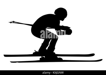 black silhouette athlete skier in alpine skiing slalom Stock Photo